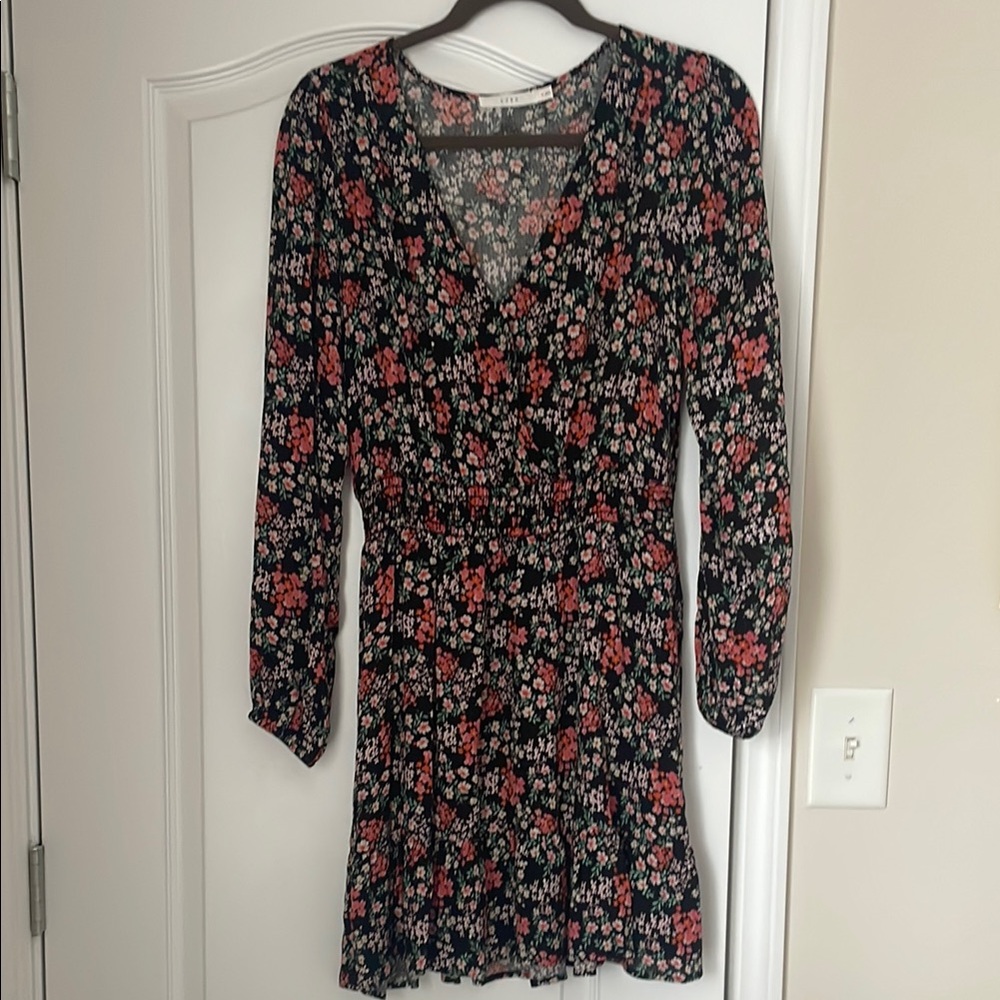 Lush Red and Orange Long Sleeve V-Neck Sundress